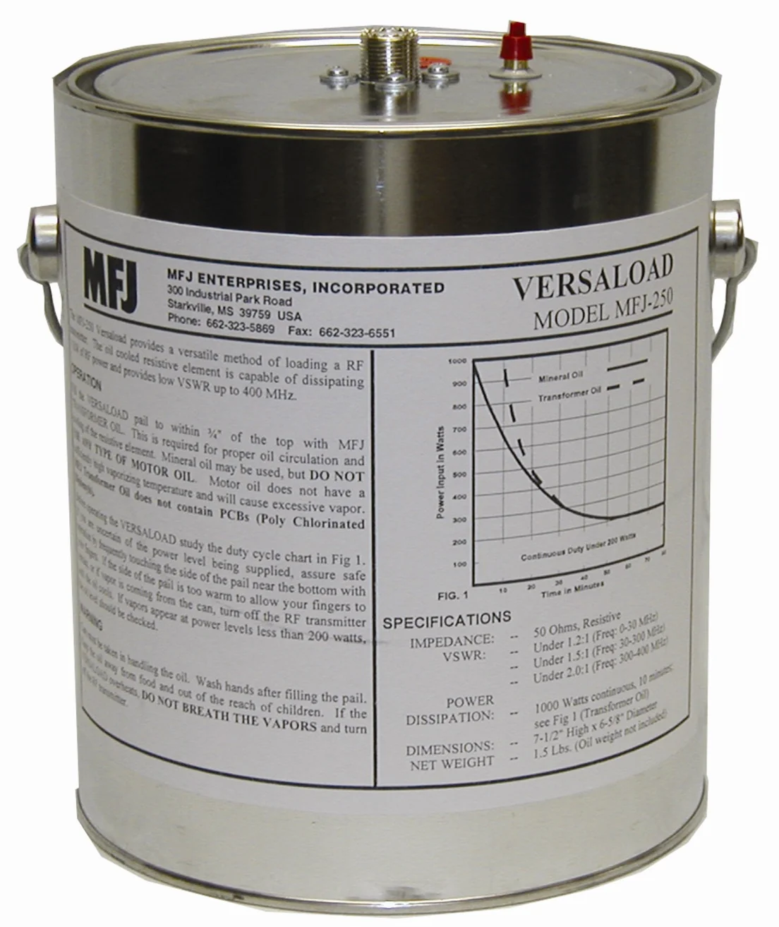 VEC-554X, DUMMY LOAD, WET, NO OIL, 1500W, 0-400 MHz